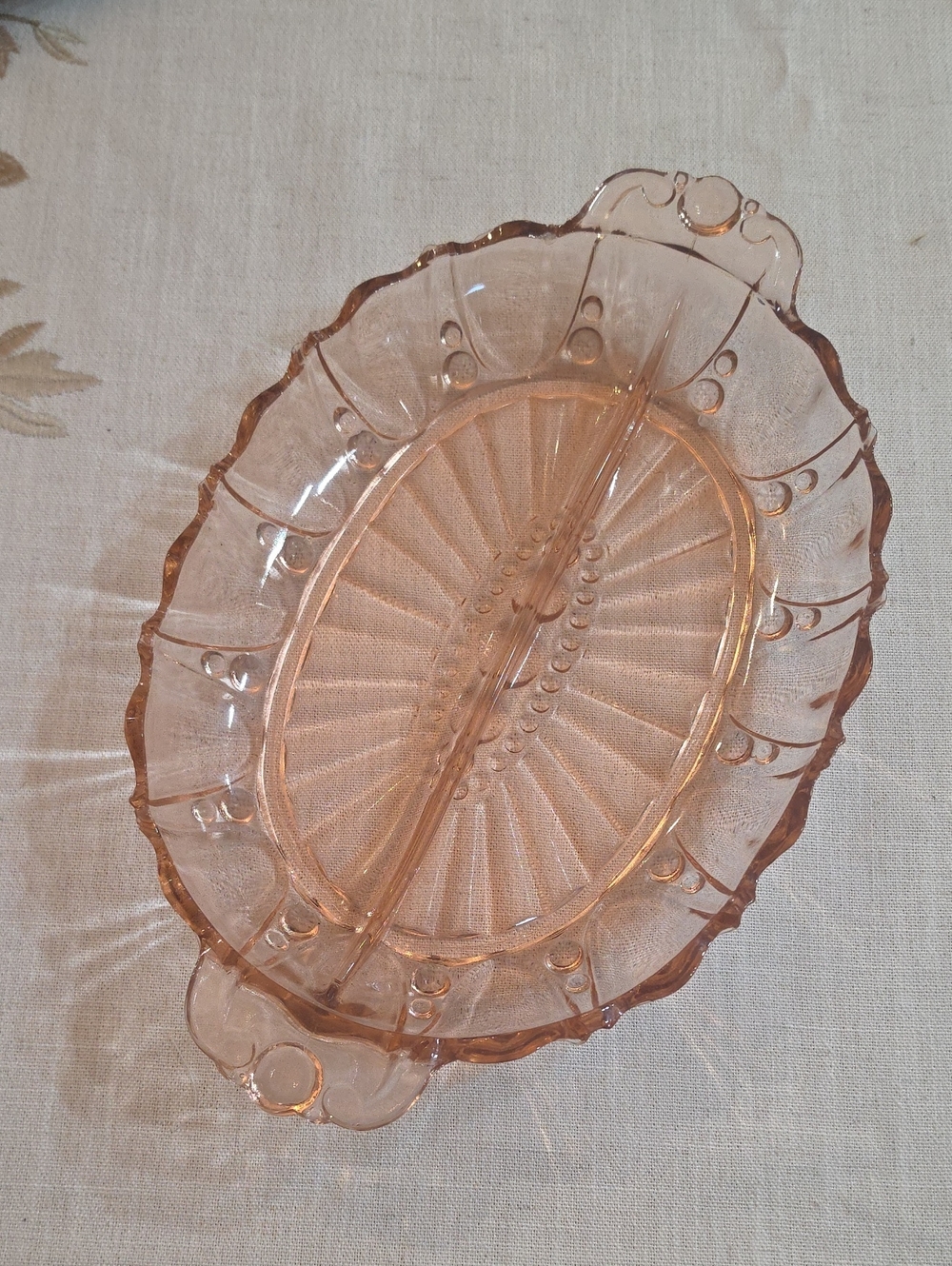 Pink Divided Depression Glass Serving Dish - Vintage Serveware